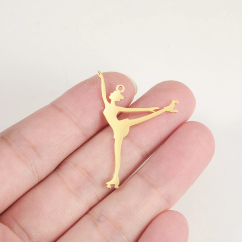 Stainless Steel Roller Skating Motion Pendant 18K Gold Plated Athlete Figure Charms For DIY Jewelry Making Sports Theme Necklace Accessories