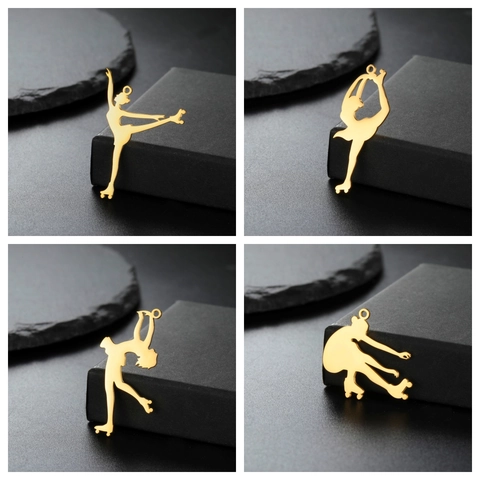Stainless Steel Roller Skating Motion Pendant 18K Gold Plated Athlete Figure Charms For DIY Jewelry Making Sports Theme Necklace Accessories