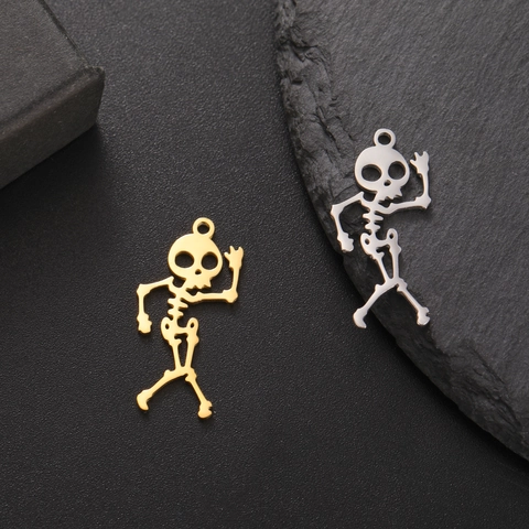 Ciondolo Scheletro Danzante in Acciaio Inossidabile per Fai-da-te Gioielli Halloween Fascino Teschio Gotico per Collana