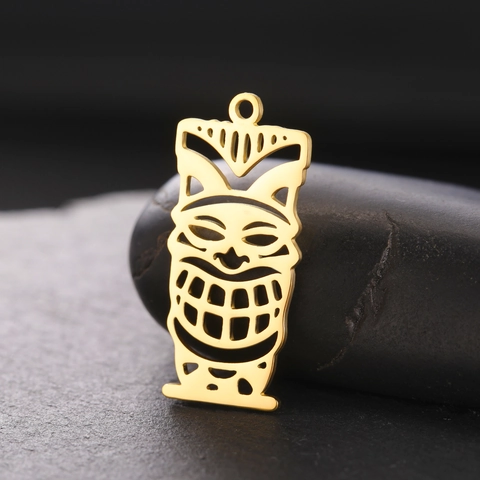 Stainless Steel Hollow Tiki Mask Pendant For DIY Necklace Jewelry Making Tribal Totem Charm Gold Silver Unisex Accessory