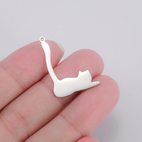 Colgante de Gato Sentado Minimalista de Acero Inoxidable 304 Accesorios de Joyería de Bricolaje Dije Pulido Forma de Gatito Mujer
