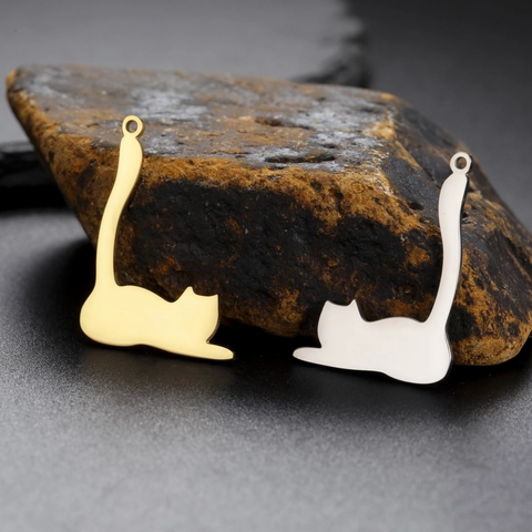Colgante de Gato Sentado Minimalista de Acero Inoxidable 304 Accesorios de Joyería de Bricolaje Dije Pulido Forma de Gatito Mujer