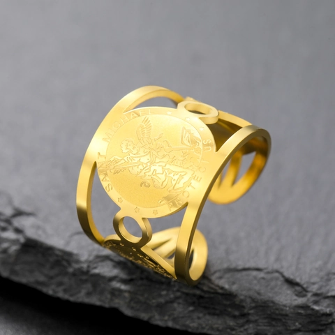 Bague Ouverte Archange Métatron en Acier Inoxydable 304 Rétro Bagues Creuses Cube Géométrie Sacrée Vintage Bijoux Amulette de Protection Religieuse pour Hommes Femmes