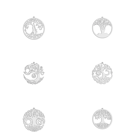 Pendentifs Ronds Évidés en Acier Inoxydable Arbre de Vie pour Fabrication de Colliers Porte-clés DIY Apprêts de Bijoux Artistiques Or Argent