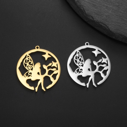 Colgante de Acero Inoxidable Redondo Hueco Hada Duende Rama de Árbol Estrella para Hacer DIY Collar Pendientes Joyería