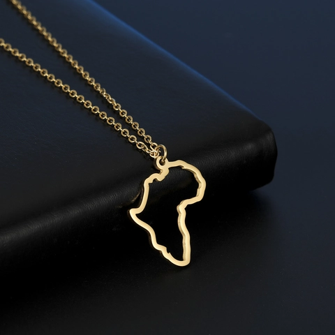 Stainless Steel Africa Map Pendant Necklace Minimalist Geographic Outline Hollow Jewelry Gift For Women Men