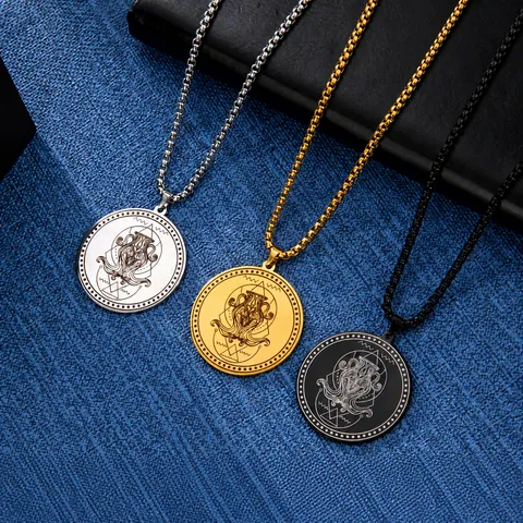 Stainless Steel 12 Zodiac Sign Pendant Necklace For Men Women Hip Hop Round Coin Engraved Constellation Jewelry Gold Silver Black