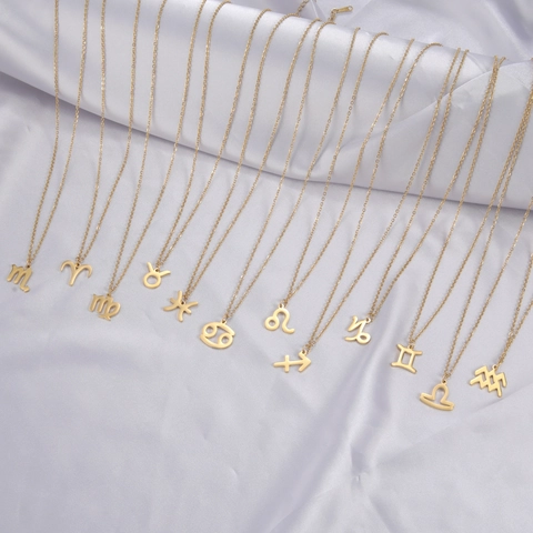 Collar con Colgante de Signo del Zodiaco de Acero Inoxidable para Mujeres Hombres 12 Símbolos de Constelación Oro Acero Joyería Fina Regalo