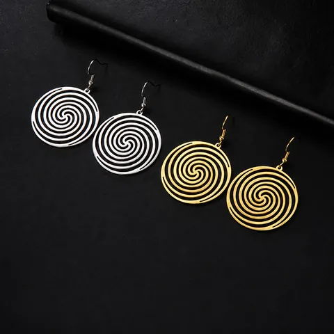 Stainless Steel Hollow Round Pendant Earrings Vintage Geometric Vortex Music Symbol Hook Dangle Earrings For Women Jewelry Gift