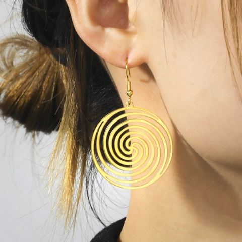 Stainless Steel Hollow Round Pendant Earrings Vintage Geometric Vortex Music Symbol Hook Dangle Earrings For Women Jewelry Gift
