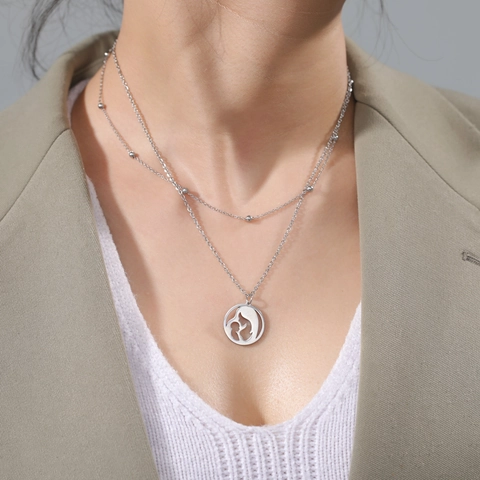 Stainless Steel Mother Child Necklace For Women Minimalist Hollow Heart Pregnant Mom Silhouette Pendant Necklace Mother Day Gift Jewelry