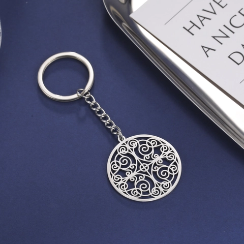 Moda Portachiavi in Acciaio Inossidabile Tondo Cavo Geometrico Motivo Mandala Anello Chiave Per Uomini Donne Regalo Gioielli Quotidiani