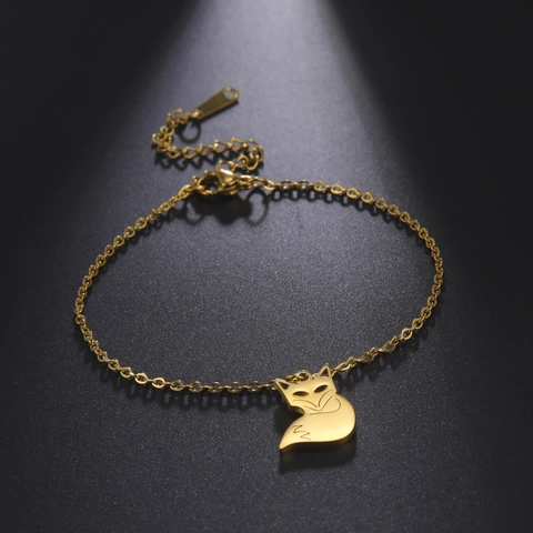 Pulsera Con Colgante de Zorro de Acero Inoxidable Minimalista para Mujer Chapado en Oro Plata Ajustable Joyería