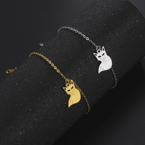 Pulsera Con Colgante de Zorro de Acero Inoxidable Minimalista para Mujer Chapado en Oro Plata Ajustable Joyería