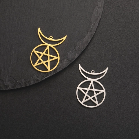 Stainless Steel Pentagram Moon Pendant Gold Plated Star Crescent Charms For DIY Necklace Earring Making Wiccan Jewelry