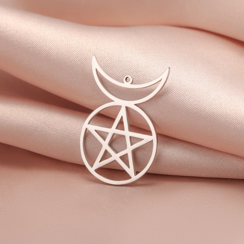 Stainless Steel Pentagram Moon Pendant Gold Plated Star Crescent Charms For DIY Necklace Earring Making Wiccan Jewelry
