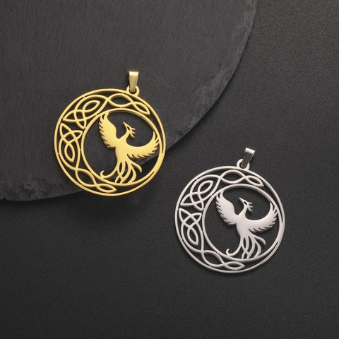 Vintage Stainless Steel Phoenix Bird Celtic Knot Crescent Moon Pendant Necklace For Women Men DIY Jewelry Accessories Gift