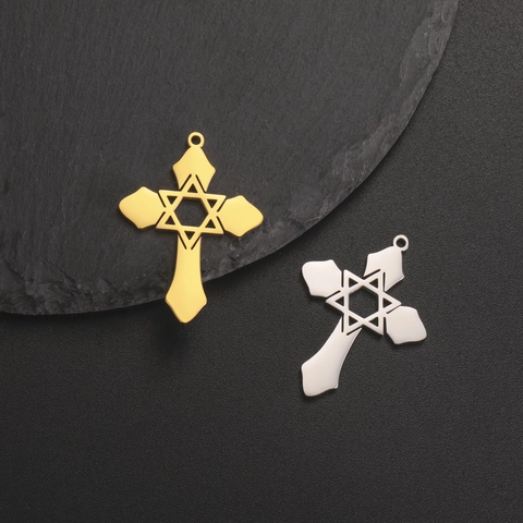 Stainless Steel Star Of David Cross Pendant For Jewelry Making DIY Religious Star Hexagram Metal Charm Necklace Accessory