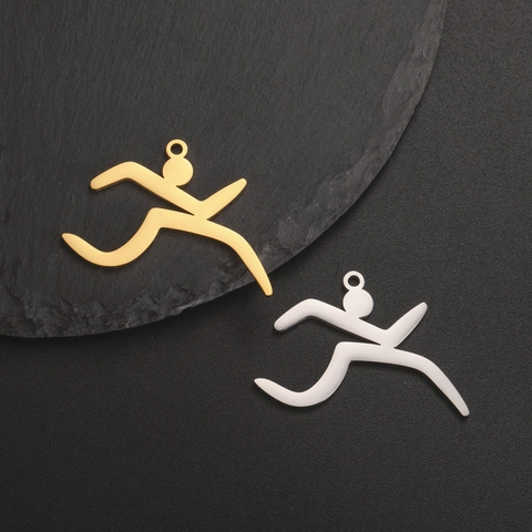 Ciondolo Solo (Senza Catena) in Acciaio Inossidabile Silhouette di Figura che Corre Charms Sportivi per Creazione Gioielli DIY
