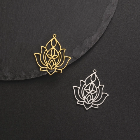 Ciondolo Fiore di Loto Vuoto Mandala in Acciaio Inossidabile Accessorio per Gioielli Fai-da-te per Collane Orecchini Donna