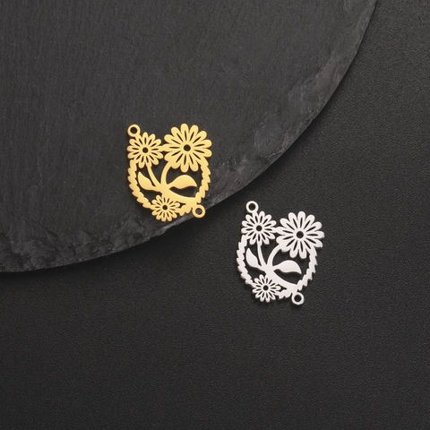 DIY Stainless Steel Hollow Daisy Flower Pendants Jewelry Connectors For Necklace Bracelet Making Gold Steel Color