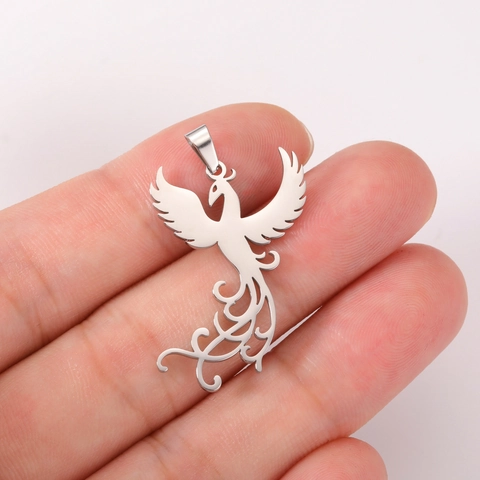 Ciondolo Fenice Traforato in Stile Cinese Vintage Acciaio Inossidabile DIY Accessorio per Collana Portachiavi Oro Argento