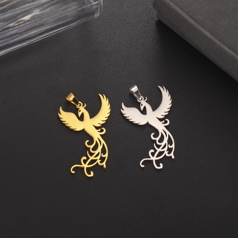 Ciondolo Fenice Traforato in Stile Cinese Vintage Acciaio Inossidabile DIY Accessorio per Collana Portachiavi Oro Argento