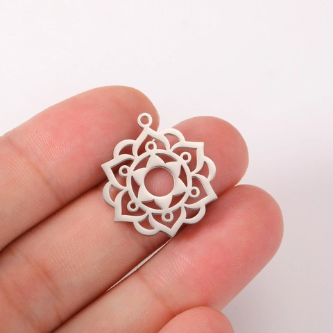 Stainless Steel Hollow Mandala Lotus Pendant Only (Without Chain) Flower Charm For DIY Jewelry Making Accessories Women
