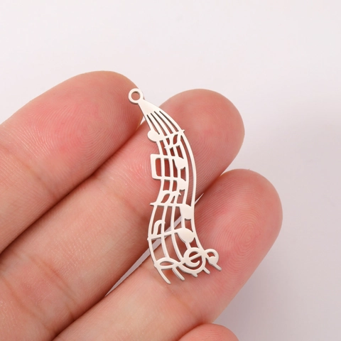 Pendentif en Acier Inoxydable Note de Musique Portée Creux Uniquement (Sans Chaîne) Pour Création de Bijoux DIY Musique