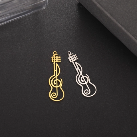 Stainless Steel Hollow Music Guitar Pendant G-Clef Musical Note Charm For DIY Earrings Necklace Jewelry Making Accessory