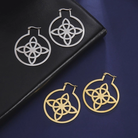 Übertriebene Edelstahl Keltischer Hexenknoten Reifen Ohrringe Geometrische Hohlmuster Hängeohrringe Vintage Ethnisch Schmuck Für Damen