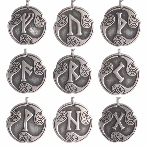 Retro Nordic Viking Rune Pendant Alloy Antique Silver Celtic Scrollwork Circular Rune Letter Charms For Jewelry Making DIY Craft