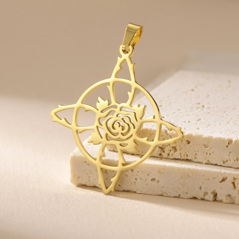 Stainless Steel Hollow Witches' Knot Pendant Pentagram Moon Phase Rose Mandala Charm For DIY Jewelry Necklace Making Accessory