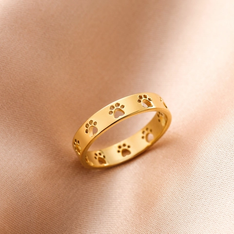 Cat Paw Stainless Steel Ring Hollow Paw Print Design 18K Gold Plated Fashion Jewelry For Men Women INS Style Couple Gift