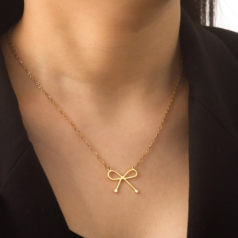 Collier Pendentif Nœud en Acier Inoxydable Minimaliste pour Femmes Filles Plaque Or Argent Bijoux Cadeau de Mode