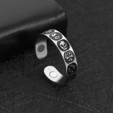 Vintage Hip Hop Stainless Steel Zodiac Open Ring For Men Magnetic Therapy Adjustable Twelve Constellations Electroplated Jewelry