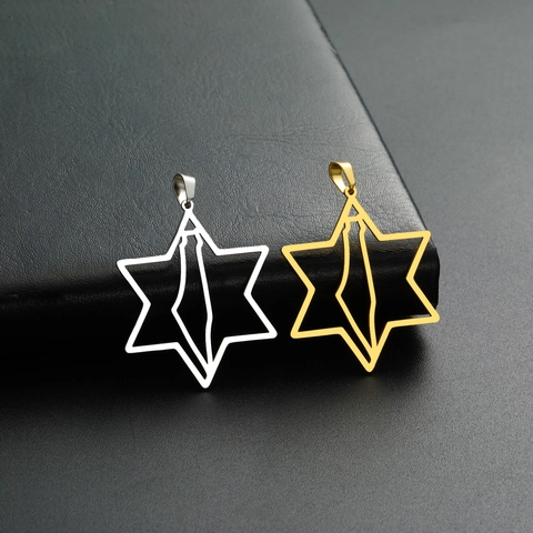 Ciondolo Mappa Stella di David in Acciaio Inossidabile Vuoto Religioso Israele Profilo Charm per Uomo Donna Gioielli Minimalisti