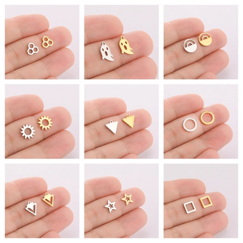 Stainless Steel Minimalist DIY Jewelry Pendants Electroplated Gold Silver Ghost Triangle Star Honeycomb Geometric Charms