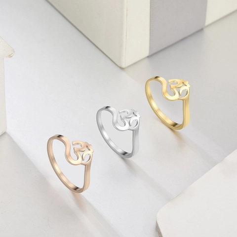 Stainless Steel Om Symbol Ring Gold Silver Plated Religious Yoga Meditation Aum Sign Band Ring Unisex Spiritual Jewelry