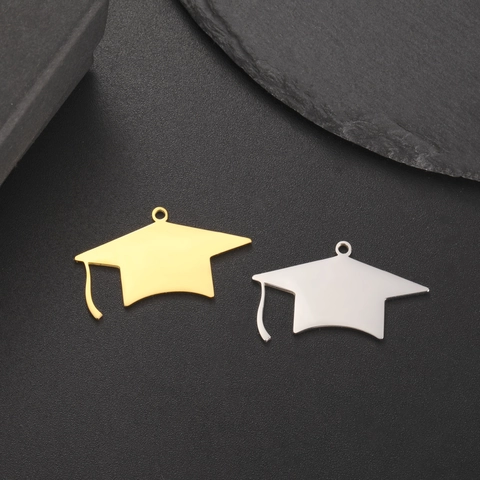 Stainless Steel Graduation Doctoral Cap Pendant For DIY Necklace Earring Jewelry Making Graduation Season Gift Gold Silver