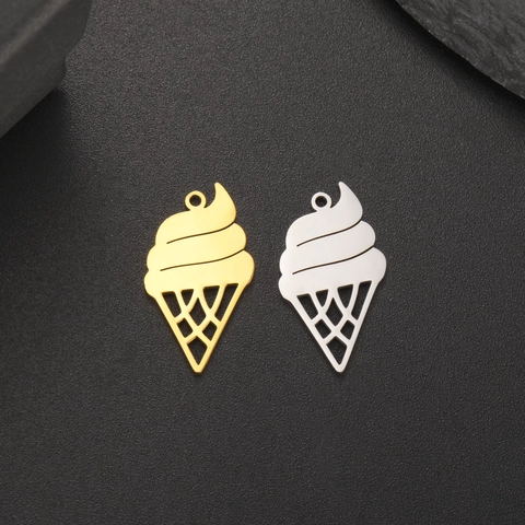 Ciondolo Cono Gelato in Acciaio Inossidabile Placcato Oro 18K Charm DIY per Collana Orecchini Bracciale Accessorio Gioielli