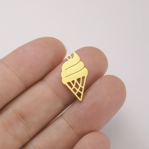 Ciondolo Cono Gelato in Acciaio Inossidabile Placcato Oro 18K Charm DIY per Collana Orecchini Bracciale Accessorio Gioielli
