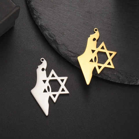 Edelstahl Israel Karte Davidstern Anhänger Für Schmuckherstellung DIY Halskette Ohrring Zubehör Für Herren Damen