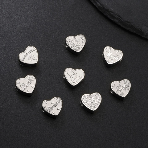 Stainless Steel Heart Charm Beads For DIY Jewelry Making Hope Love Nana Mom Big Sister Dream Letter Pendant Findings