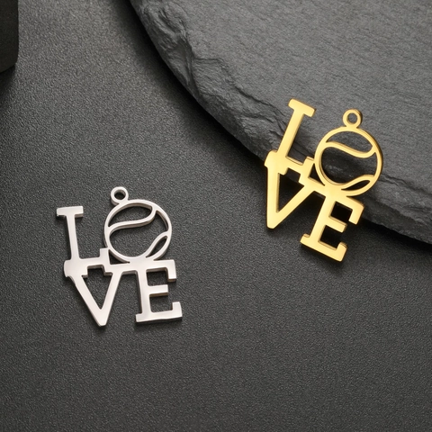 Stainless Steel LOVE Letter Sports Pendant Tennis Baseball Bowling Whistle Hollow Charms For DIY Necklace Earrings Keychain