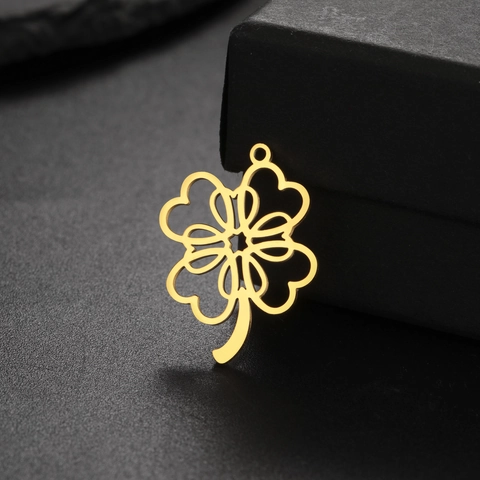 Stainless Steel Hollow Heart Clover Pendant For DIY Earrings Necklace Bracelet Jewelry Making Accessories Gift Women