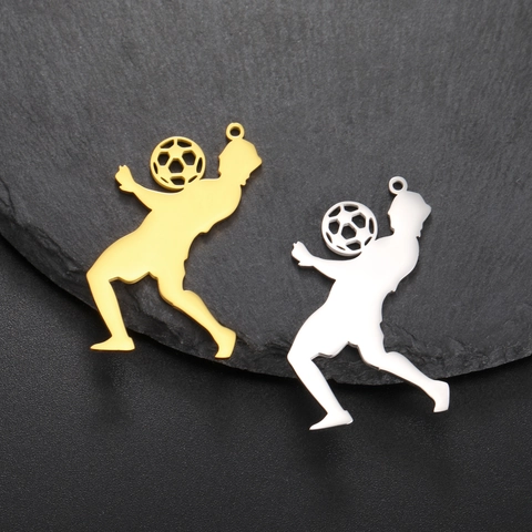 Stainless Steel Football Player Silhouette Pendant Soccer Athlete Sports DIY Jewelry Accessory For Necklace Keychain