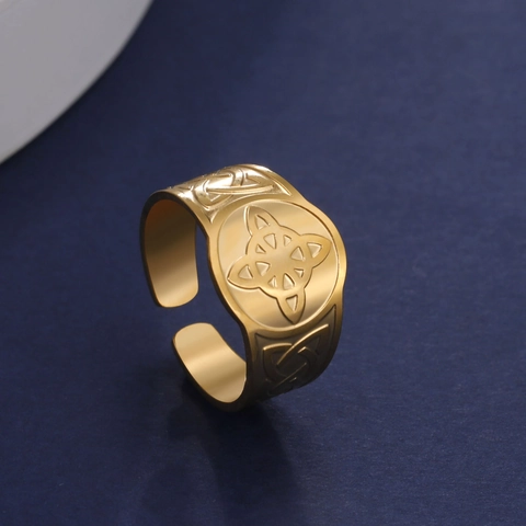 Vintage Roestvrij Staal Wicca Keltische Knoop Open Ring Voor Mannen Vrouwen Verstelbare Gotische Totem Amulet Mode Sieraden Cadeau