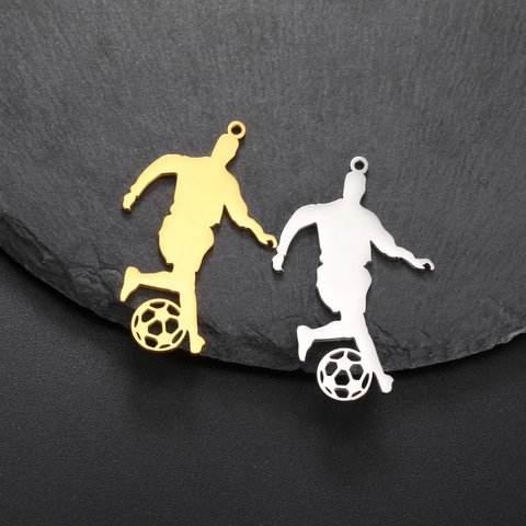 Stainless Steel Football Player Silhouette Pendant DIY Jewelry Making Soccer Athlete Charm For Necklace Bracelet Accessories