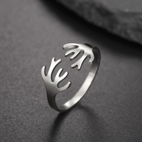 Edelstahl Verstellbar Offen Ring Damen Herren Trendig Geweih Koralle Form Gold Silber Plattiert Minimalistisch Schmuck Geschenk